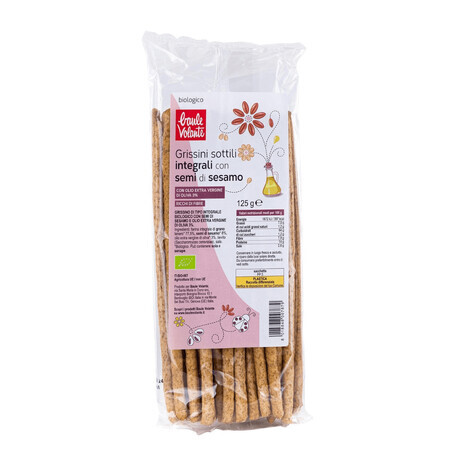 Organic wholegrain wholemeal breadsticks with sesame and extra virgin olive oil, 125 g, Baule Volante