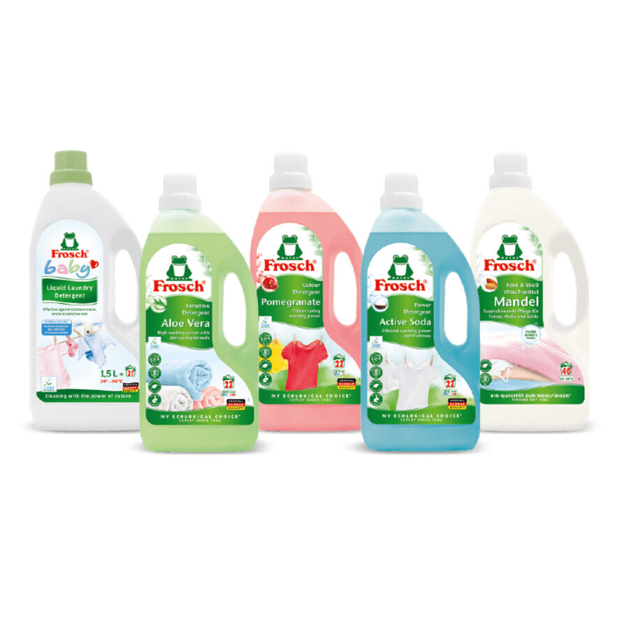 Pachet detergent de rufe cu ingrediente naturale, 5 x 1.5 litri, Frosch