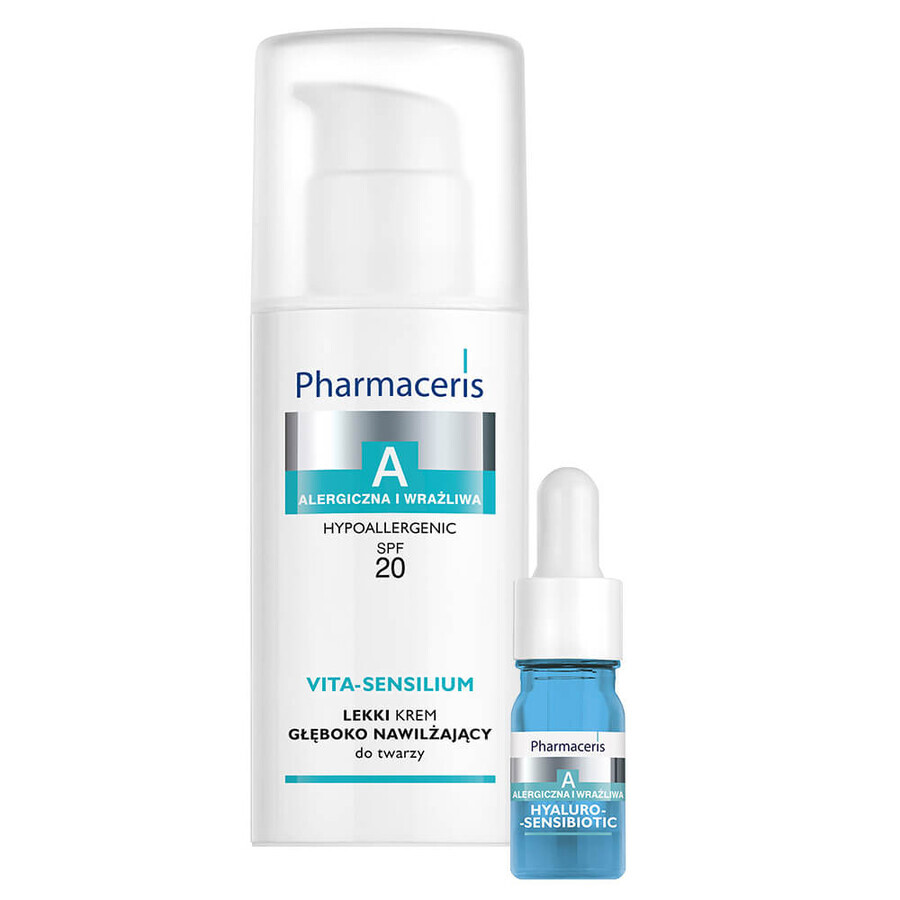 Pharmaceris A Vita-Sensilium Vita-Sensilium, crème légère pour le visage avec hydratation profonde, peaux allergiques et sensibles SPF 20, 50 ml + Hyaluro-Sensibio, sérum hydratant intensif, 4 ml gratuit