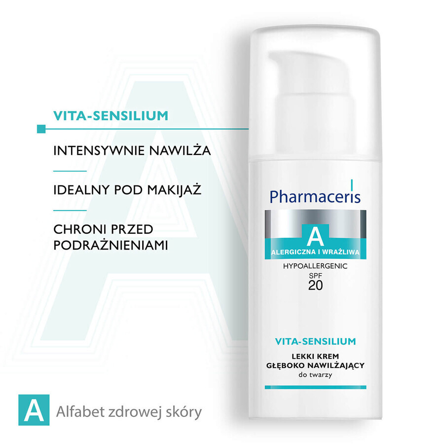 Pharmaceris A Vita-Sensilium Vita-Sensilium, crème légère pour le visage avec hydratation profonde, peaux allergiques et sensibles SPF 20, 50 ml + Hyaluro-Sensibio, sérum hydratant intensif, 4 ml gratuit