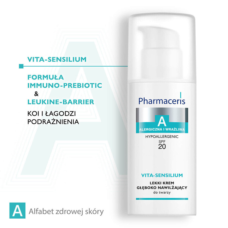 Pharmaceris A Vita-Sensilium Vita-Sensilium, crème légère pour le visage avec hydratation profonde, peaux allergiques et sensibles SPF 20, 50 ml + Hyaluro-Sensibio, sérum hydratant intensif, 4 ml gratuit