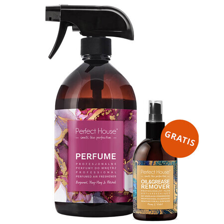 Perfect House Perfume, parfum d'ambiance, bergamote, ylang ylang & patchouli, 500 ml + liquide dégraissant professionnel 100 ml gratuit