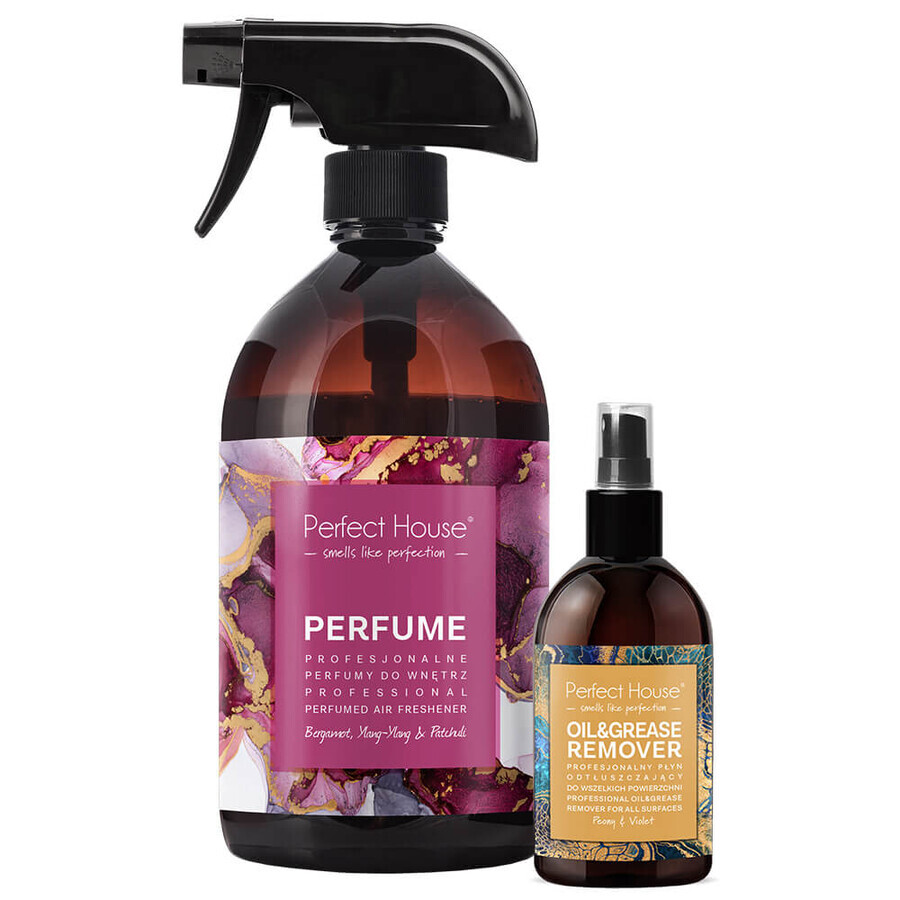 Perfect House Perfume, parfum d'ambiance, bergamote, ylang ylang & patchouli, 500 ml + liquide dégraissant professionnel 100 ml gratuit