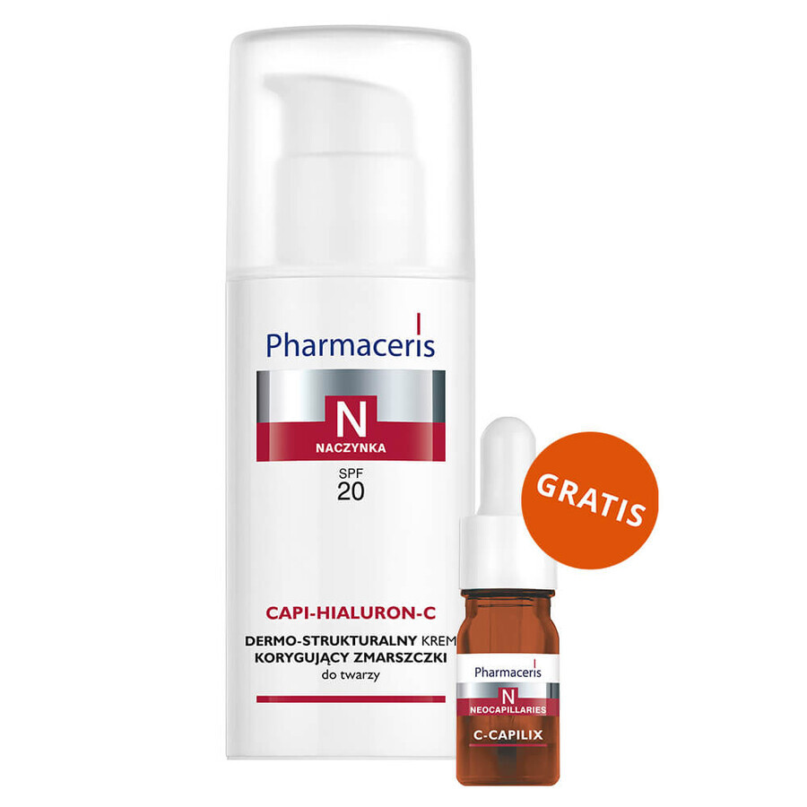 Pharmaceris N Capi-Hialuron-C, crème dermo-structurelle correctrice de rides, SPF 20, 50 ml + concentré de vitamine C 1200 mg, fortifiant et lissant, 5 ml gratuit