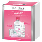 Set Bioderma Sensibio, Defensive, suero, 30 ml + H2O, loción micelar, 500 ml + almohadillas cosméticas, 3 piezas