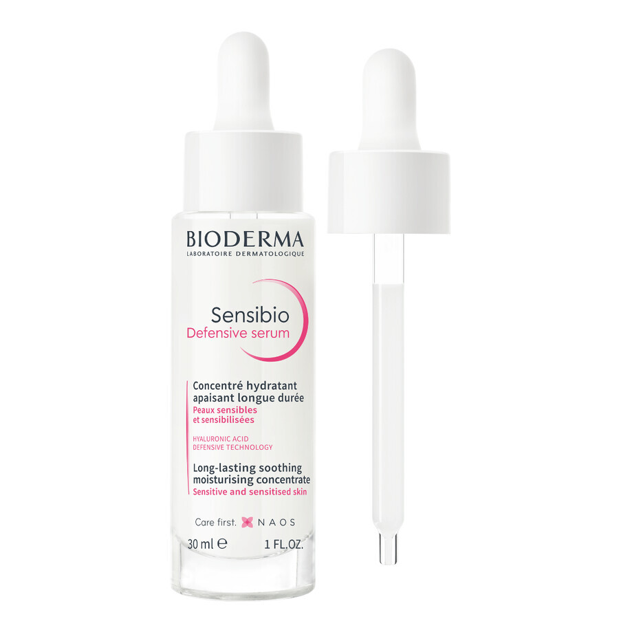 Set Bioderma Sensibio, Defensive, suero, 30 ml + H2O, loción micelar, 500 ml + almohadillas cosméticas, 3 piezas