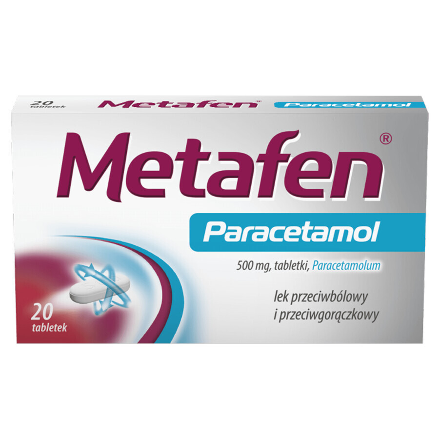 Metafen Paracetamol 500 mg, 20 comprimés