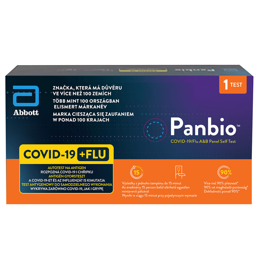 Panbio Covid-19/Flu Covid-19/Flu A&b Panel Combo Self Test, test rapide pour la détection de 3 virus, 1 pc