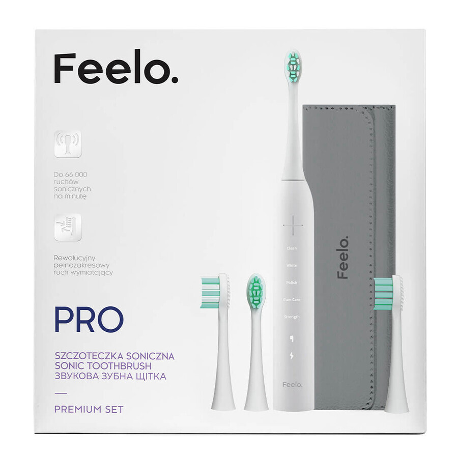 Feelo Pro Premium set, brosse à dents sonique avec étui et 4 embouts, blanc