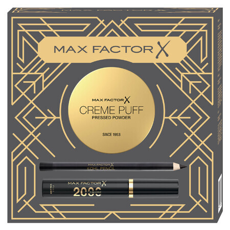 Set Max Factor, 2000 Calorie Black, mascara, 9 ml + Cremepuff, doorschijnend 005, 14 g + Kohl Pencil, eyeliner, zwart, 4 g