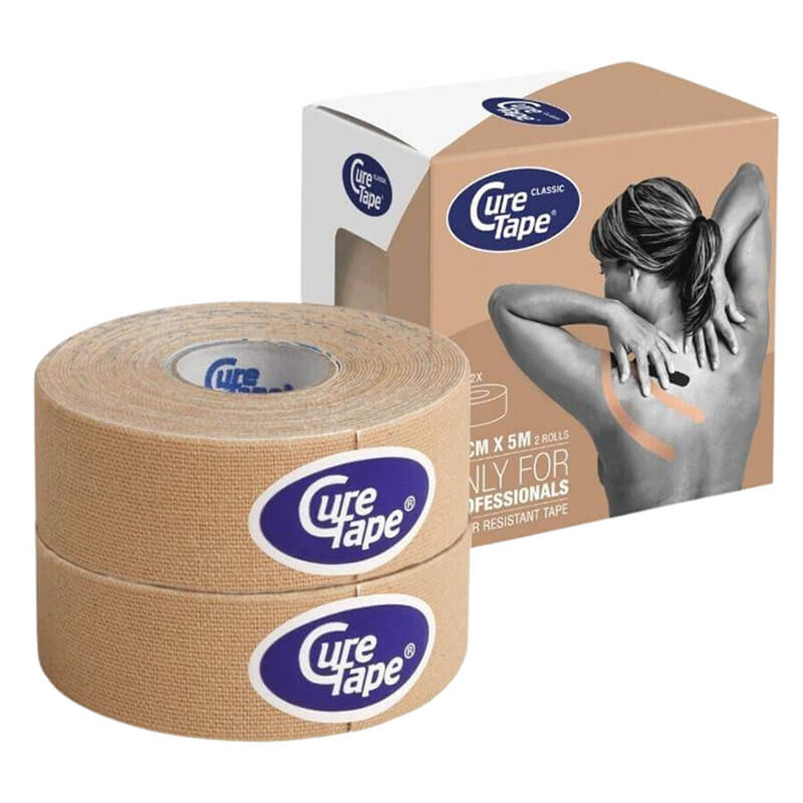 CureTape Classic, cinta kinesiológica, beige, 2,5 cm x 5 m, 2 unidades