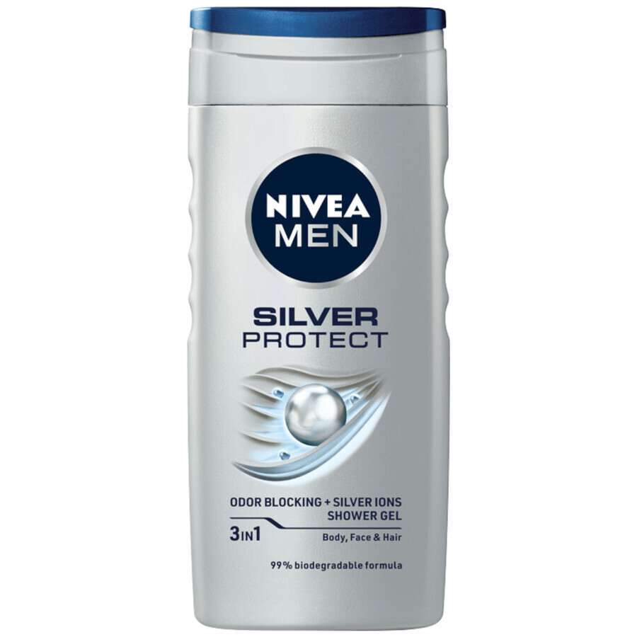 Kit Nivea Men Silver Control, bálsamo aftershave 100 ml + gel de ducha 250 ml + roll-on antitranspirante 50 ml + kit de maquillaje gratis