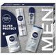 Kit Nivea Men Silver Protect, mousse &#224; raser 200 ml + baume apr&#232;s-rasage 100 ml + gel douche 250 ml + roll-on anti-transpirant 50 ml