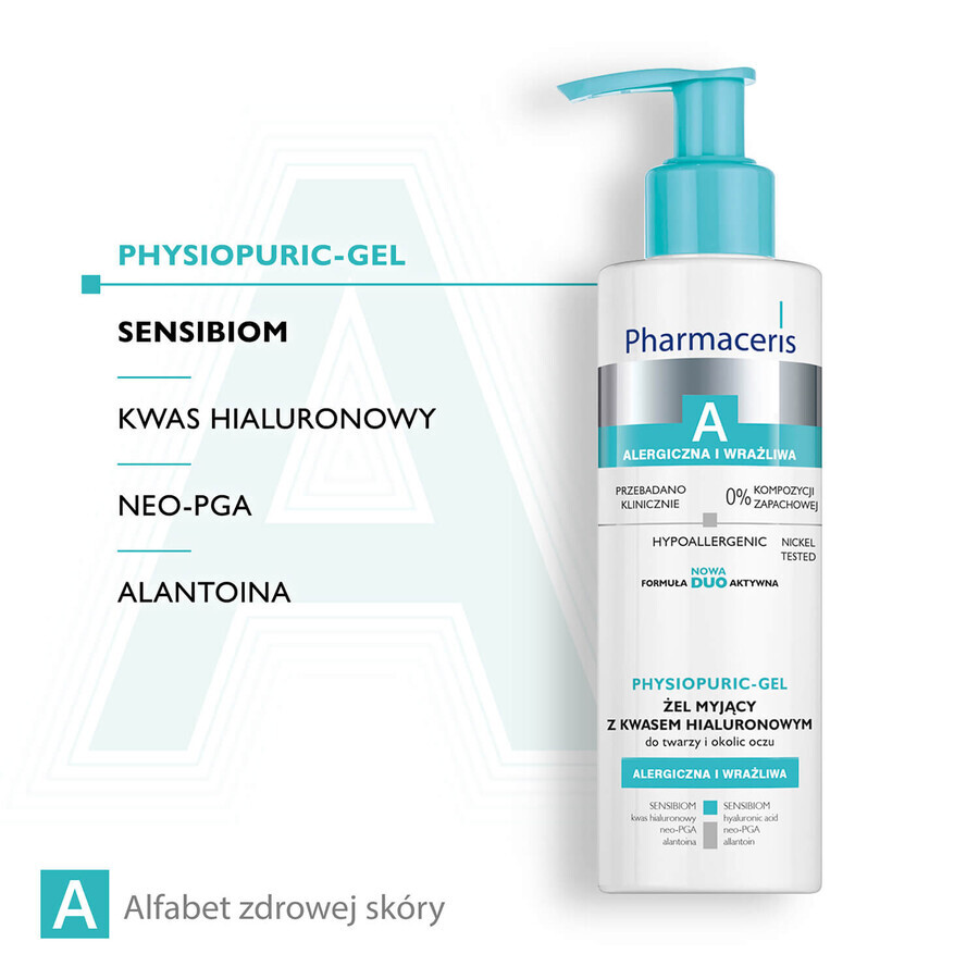 Pharmaceris A Physiopuric-Gel, gel lavant à l'acide hyaluronique, 190 ml + Hyaluro-Sensibio, sérum hydratant intensif, 4 ml gratuit