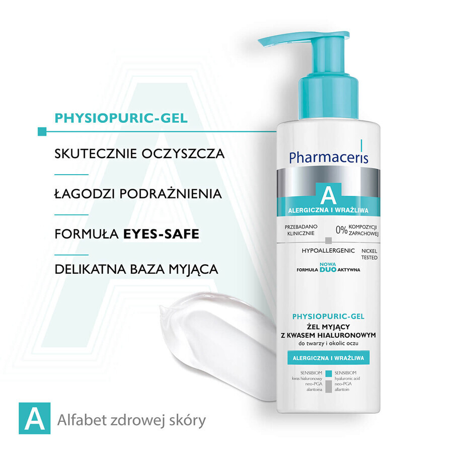 Pharmaceris A Physiopuric-Gel, gel lavant à l'acide hyaluronique, 190 ml + Hyaluro-Sensibio, sérum hydratant intensif, 4 ml gratuit