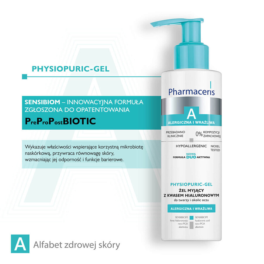 Pharmaceris A Physiopuric-Gel, gel lavant à l'acide hyaluronique, 190 ml + Hyaluro-Sensibio, sérum hydratant intensif, 4 ml gratuit