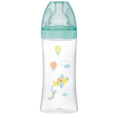 Flasche mit sensorischer Funktion und flachem Anti-Kolik-Sauger Flow 3, Air, +6 Monate, 330 ml, Dodie