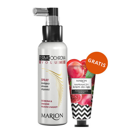 Marion Termoochrona, spray volumizant, 130 ml + cremă de mâini reparatoare Rodie & Acai, 50 ml gratis