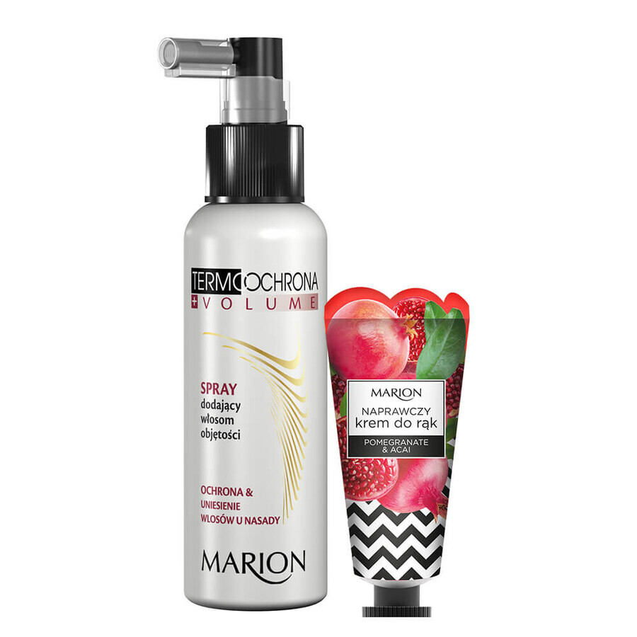 Marion Termoochrona, spray volumizant, 130 ml + cremă de mâini reparatoare Rodie & Acai, 50 ml gratis