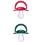 Set Luu Kids, ciuccio, posizionamento, silicone, verde santo e rosso babbo natale, 3-6 mesi, 2 pezzi