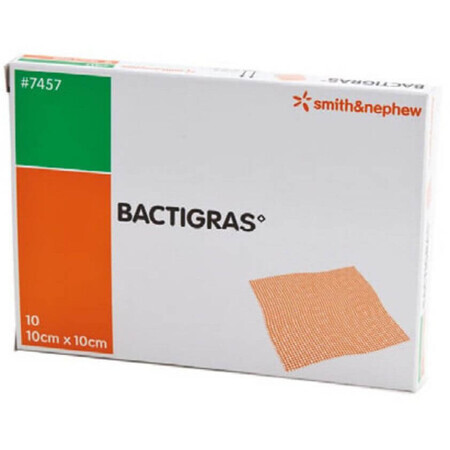 Bactigras Wound Covering 10 x 10 cm, tulle antiseptique recouvert d'acétate de chlorhexidine 10 pcs