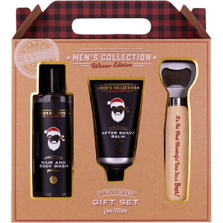 Accentra Men's collection winter edition bath set in gift box, opener with wooden handle