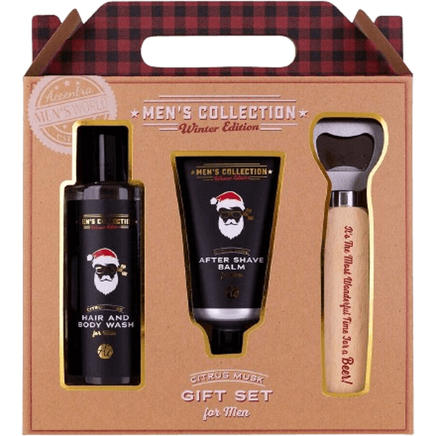 Accentra Men's collection winter edition bath set in gift box, opener with wooden handle