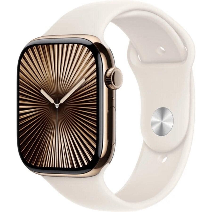 Apple Watch Series 10 GPS + Cellular 42mm Gold Titanium Case avec Starlight Sport Band - M/L