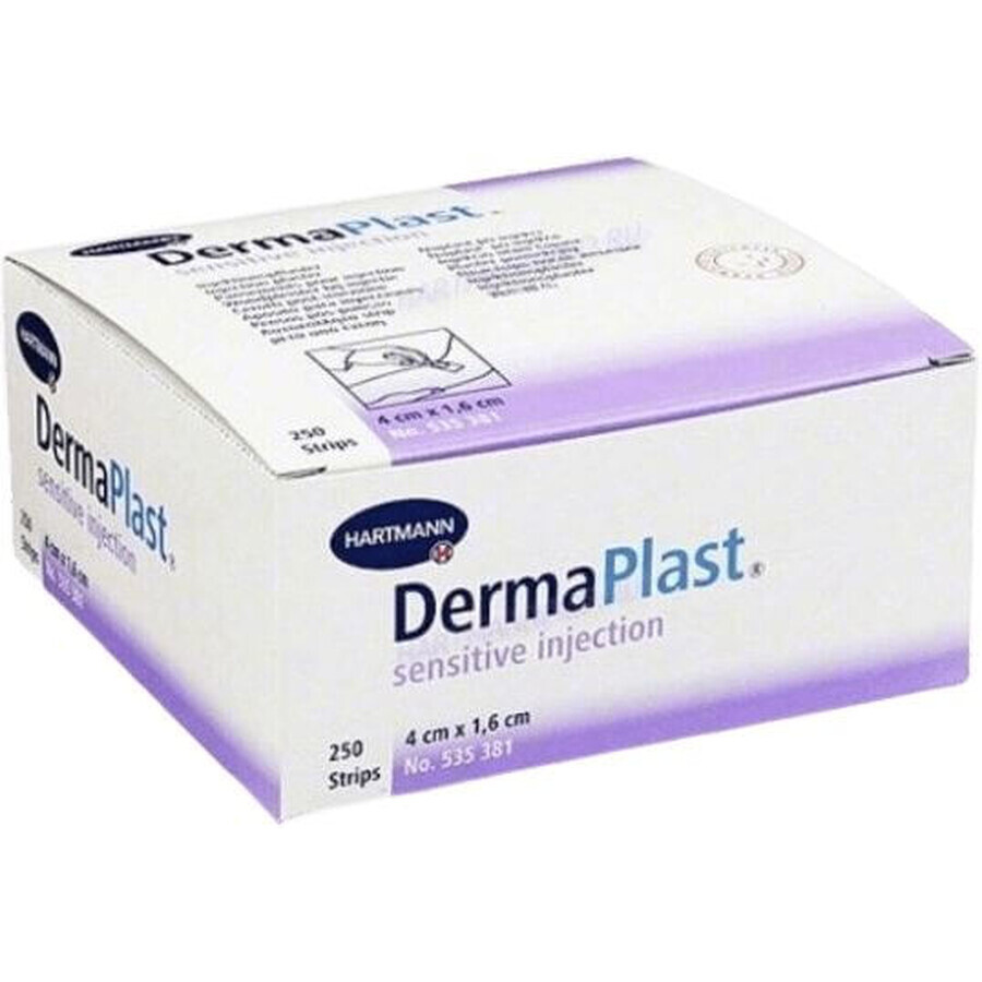 Hartmann Dermaplast Esparadrapo sensible a las inyecciones para el tratamiento del punto de inyección o de la sangre cortada 4 x 1,6 cm, 250 unid.