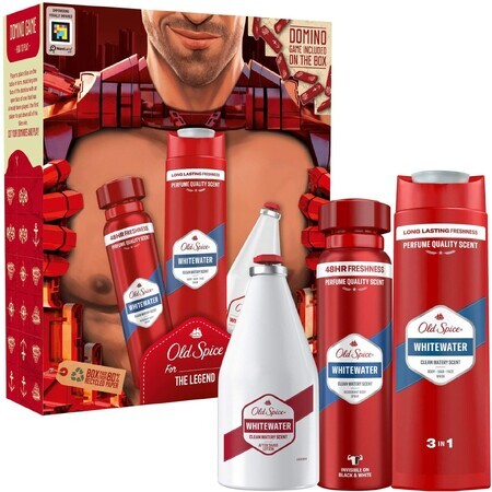 Old Spice Ironman para hombre: set con desodorante en spray, gel de ducha y aftershave Whitewater con un fresco sabor a Whitewater.