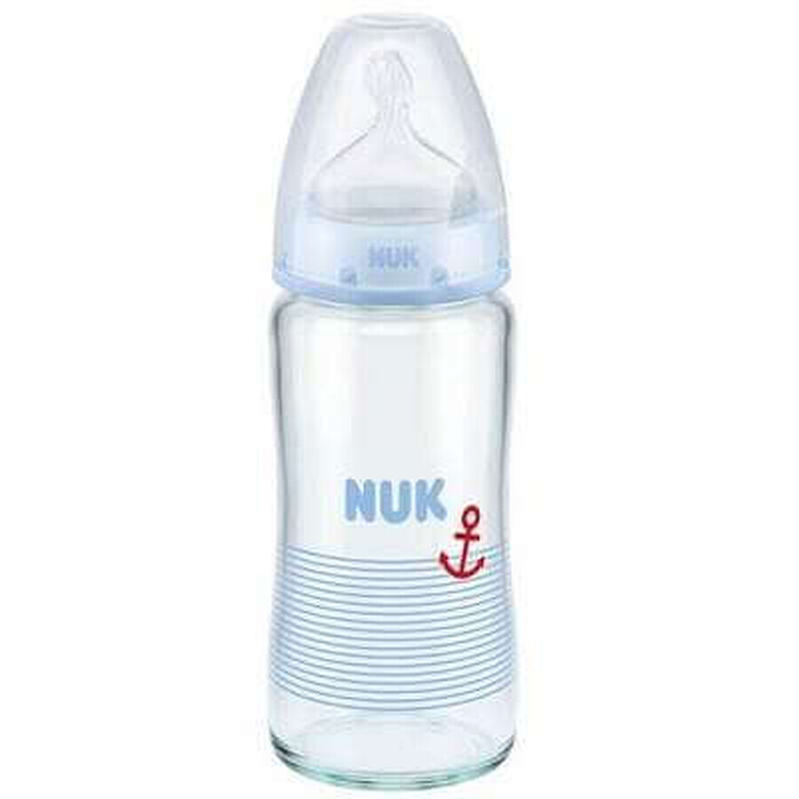 Glass bottle with silicone teat, 0-6 months, 240 ml, Nuk