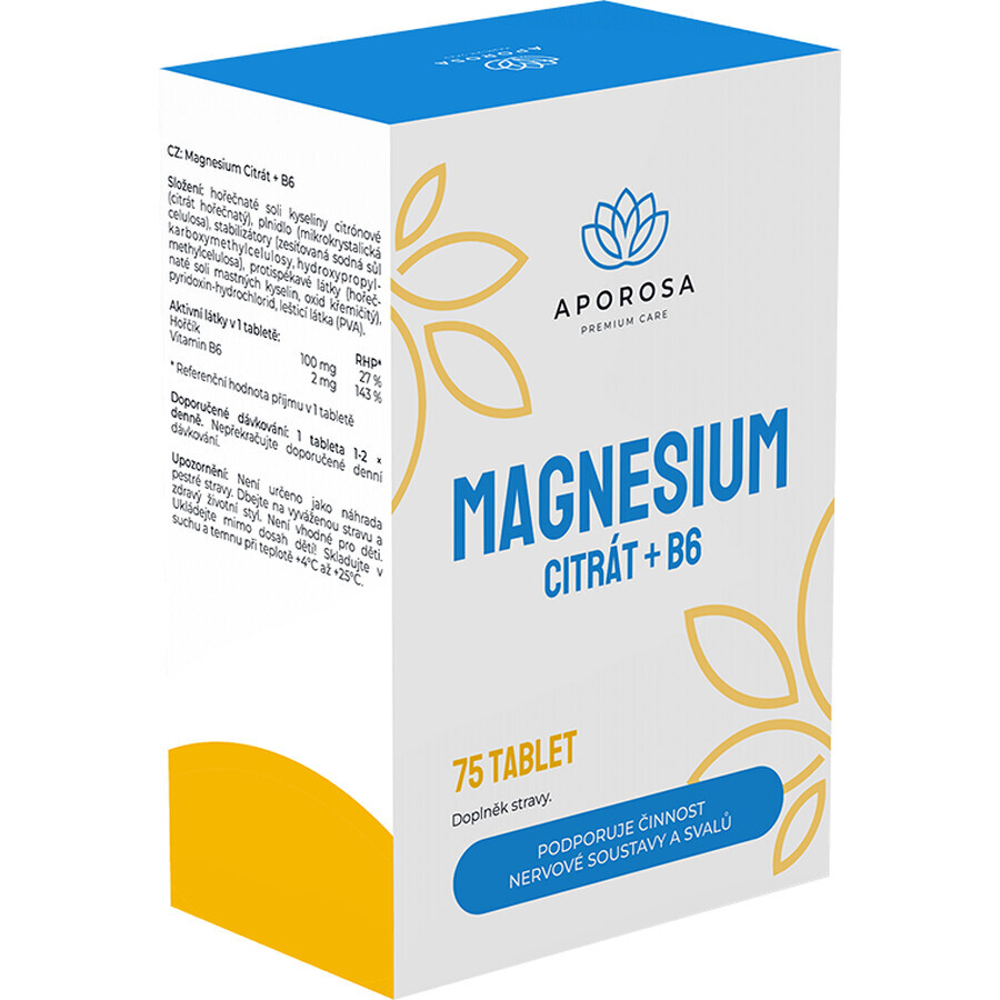 Aporosa citrate de magnésium + B6 75 comprimés