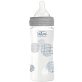 Bottiglia di vetro Well Being, con tettarella in silicone a flusso lento, unisex, 0 mesi, 240ml, Chicco