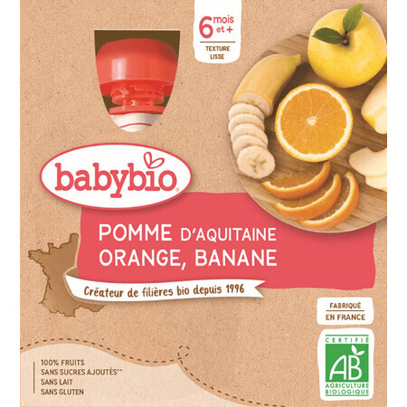 Babybio doypack pomme, orange, banane 4 x 90 g