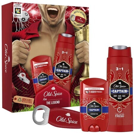 Old Spice Footballer - gift set with solid deodorant, Captain shower gel with sandalwood and citrus notes and bottle opener