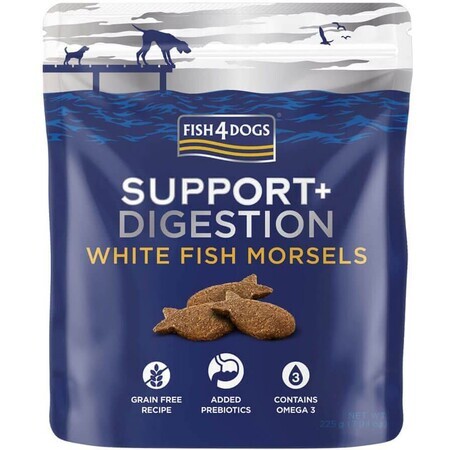 Fish4Dogs Friandises pour chiens pour le soutien digestif avec des morceaux de poisson blanc 225 g