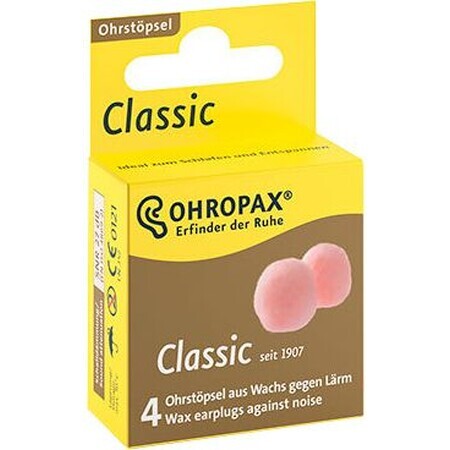 Ohropax Classic Wax Ear Inserts, disposable, box of 4