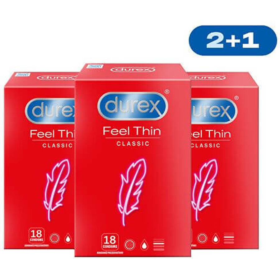 Préservatifs Durex 2+1 Feel Thin Classic 3 x 18 pièces