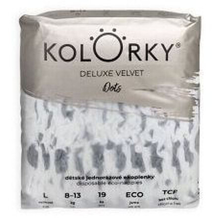 Kolorky Deluxe Velvet - Dots - L (8-13 kg) couches jetables bio avec surface en velours 19 pcs