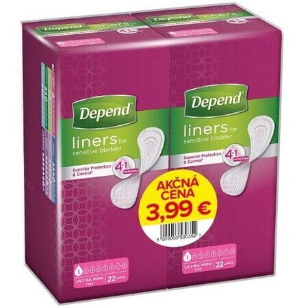 Depend Ultra mini serviettes d'incontinence 7x19 cm 80ml absorption 2x22pcs