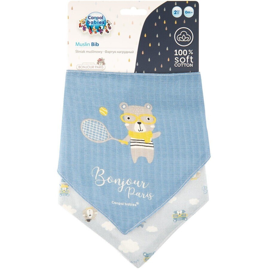 Canpol bavoir mousseline bébé Bonjour Paris, bleu 2 pièces