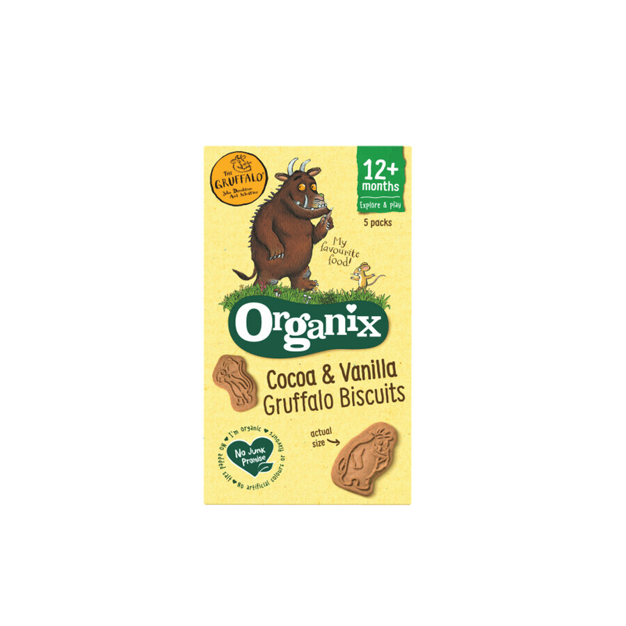 Gruffalo biscuits bio au cacao et à la vanille, +12 mois, 5 x20g, Organix