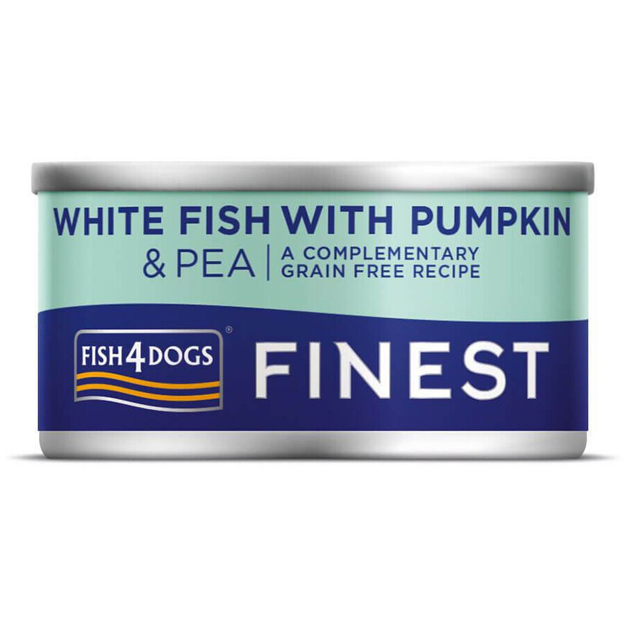 Fish4Dogs Finest nourriture en boîte pour chiens Finest poisson blanc avec potiron et petits pois 85 g