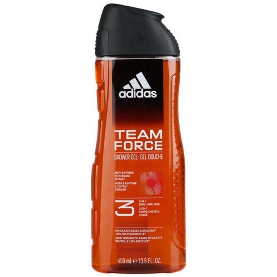 Gel de ducha Adidas Team Force 3en1 cuerpo, cabello y cara para hombre 400 ml