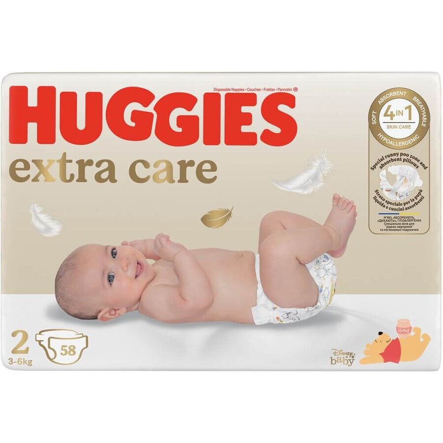 Huggies® Extra Care 2 Couches jetables (3-6 kg) 58 pcs