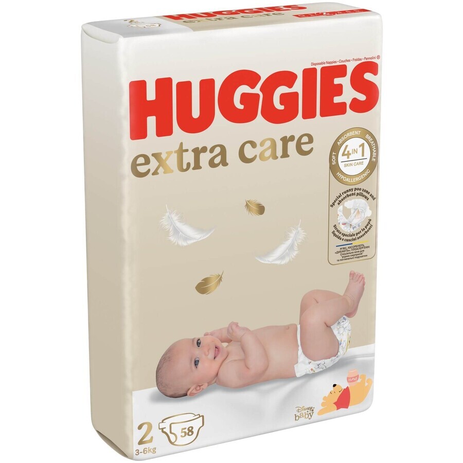 Huggies® Extra Care 2 Couches jetables (3-6 kg) 58 pcs