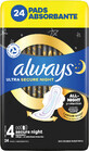 Always Ultra Safe Sanitary Napkins with wings, 24 pcs