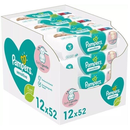 Pampers Wipes Sensitive Lingettes humides BOX, 12 x 52 pcs