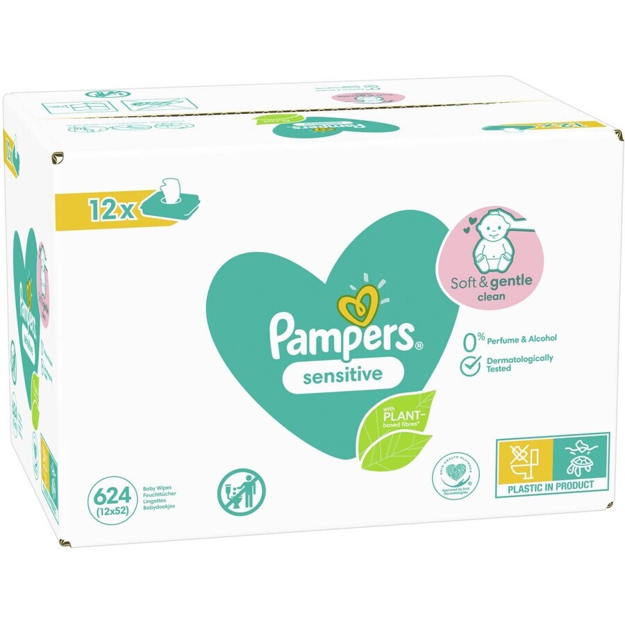 Pampers Wipes Sensitive Lingettes humides BOX, 12 x 52 pcs