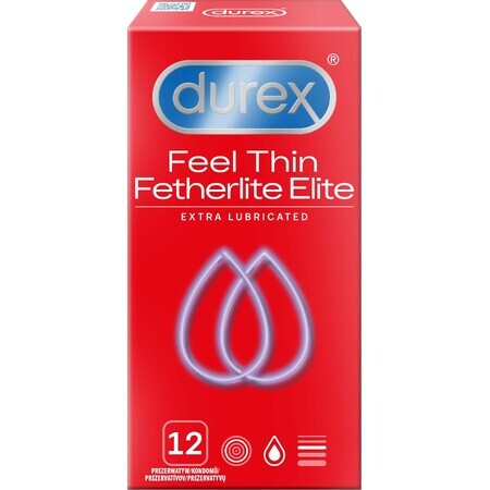 Durex Feel Thin Fetherlite Elite Extra Extra Lubricated Feel Thin Condoms 12 pieces